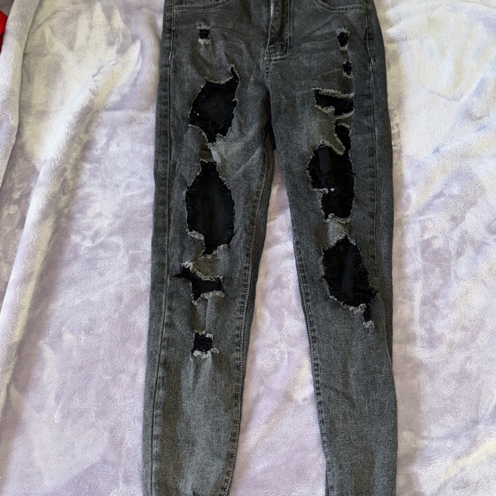 SHEIN Gray Skinny Distressed Jeans